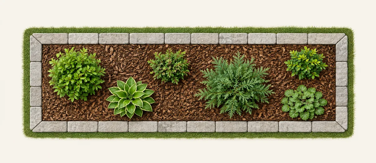 Garden bed illustration with plants and a visible layer of growing material